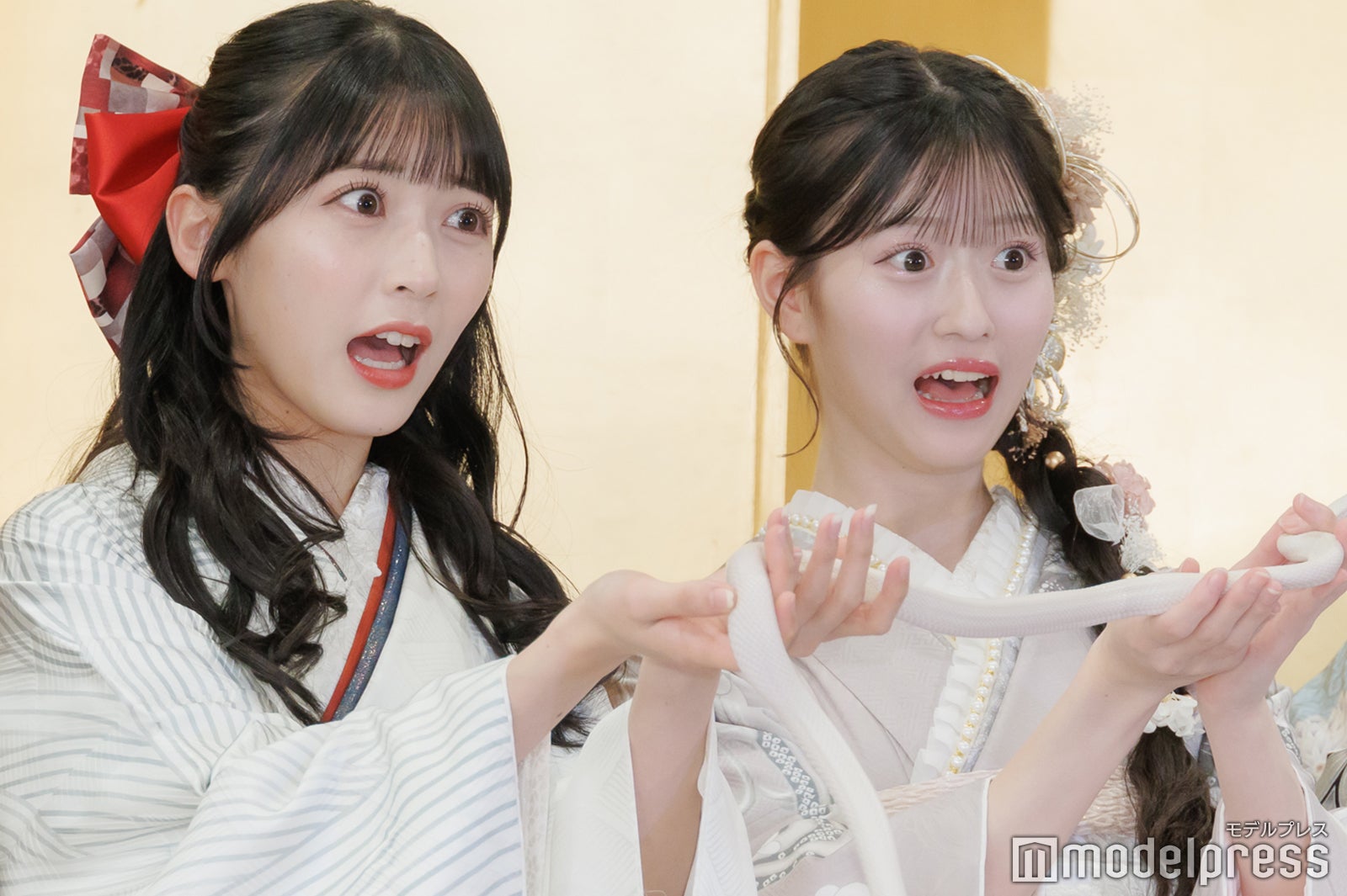 ハクさんを持つ佐藤綺星、八木愛月（C）モデルプレス