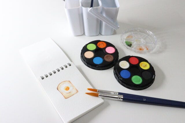 ダイソー 持ち運べる絵の具(12色セット) 使用方法 発色 ダイソー 持ち運べる絵の具(12色セット) 使用方法 発色