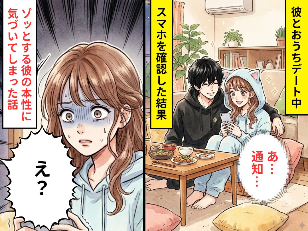 彼とおうちデート♡しかし、スマホの通知を確認した瞬間「え？」⇒ゾッとする【彼の本性】に気づいてしまった話
