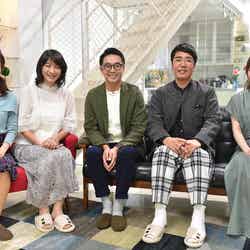（左から）田村真子TBSアナウンサー、田中美佐子、矢作兼、小木博明、高山一実 （C）TBS