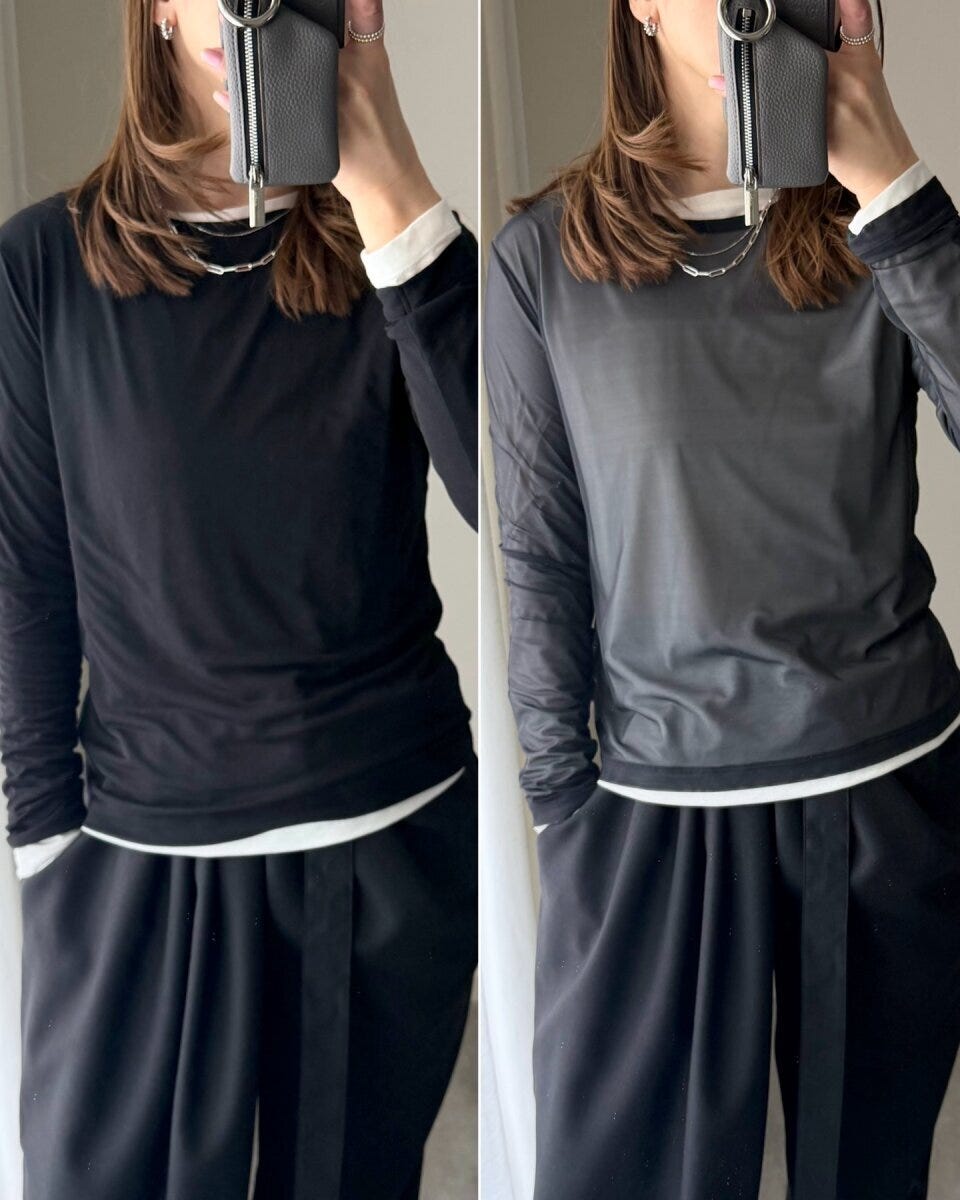 ユニクロのシアーTとシアーメッシュクルーネックT着用2