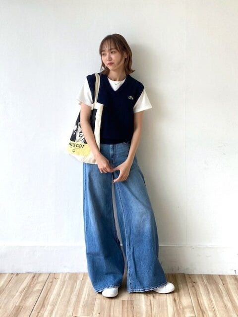 ニットベスト　コーデ　秋