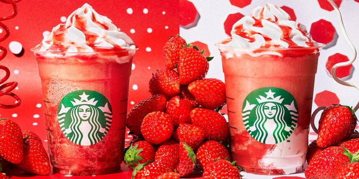 左から：シュワッと イチゴ フラペチーノ、ゴロッと イチゴ フラペチーノ／画像提供：スターバックス コーヒー ジャパン