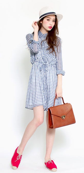 ギンガムチェックシフォンシャツワンピース「salus」3,490円(税込)