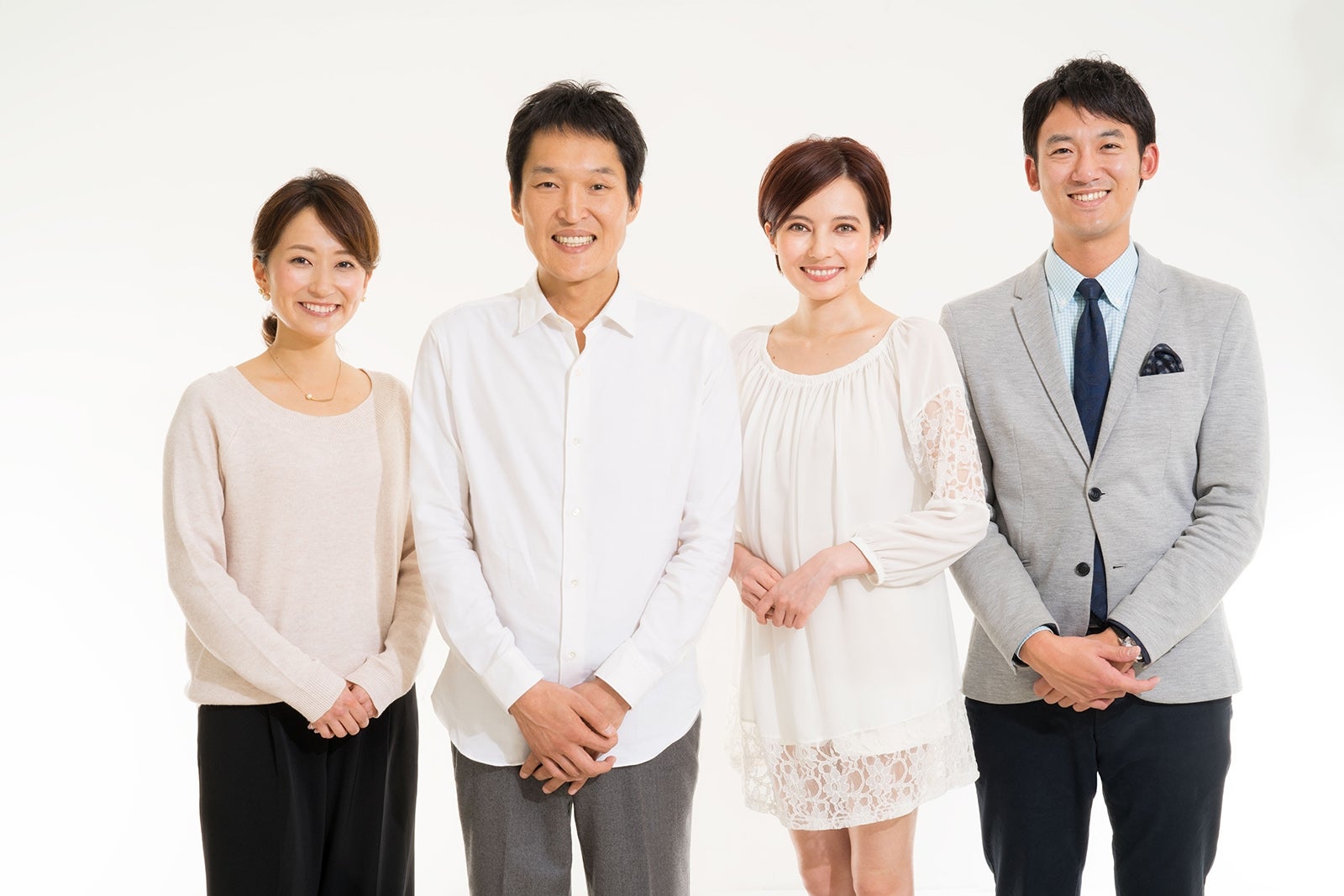 （左から）石井しおり、千原ジュニア、ベッキー、福本義久（C）UHB