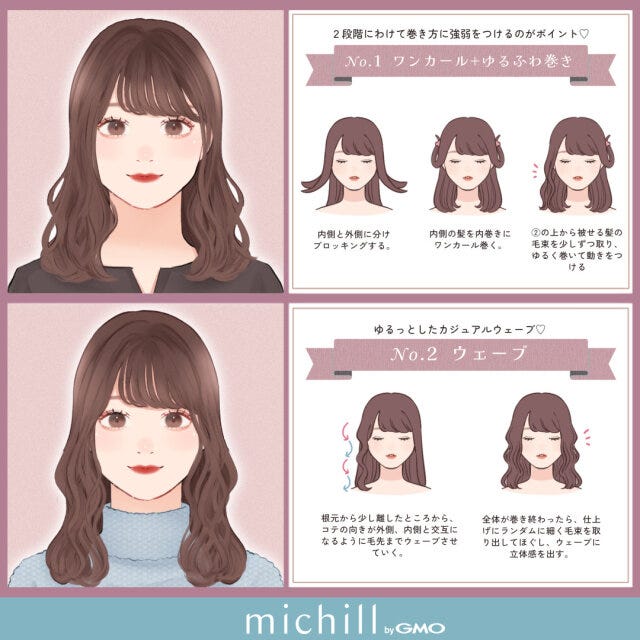 簡単 垢抜け 巻き髪 3分で完成 8style Pyom イラスト 簡単 垢抜け 巻き髪 3分で完成 8style Pyom イラスト ワンカール+ゆるふわ巻き ウェーブ