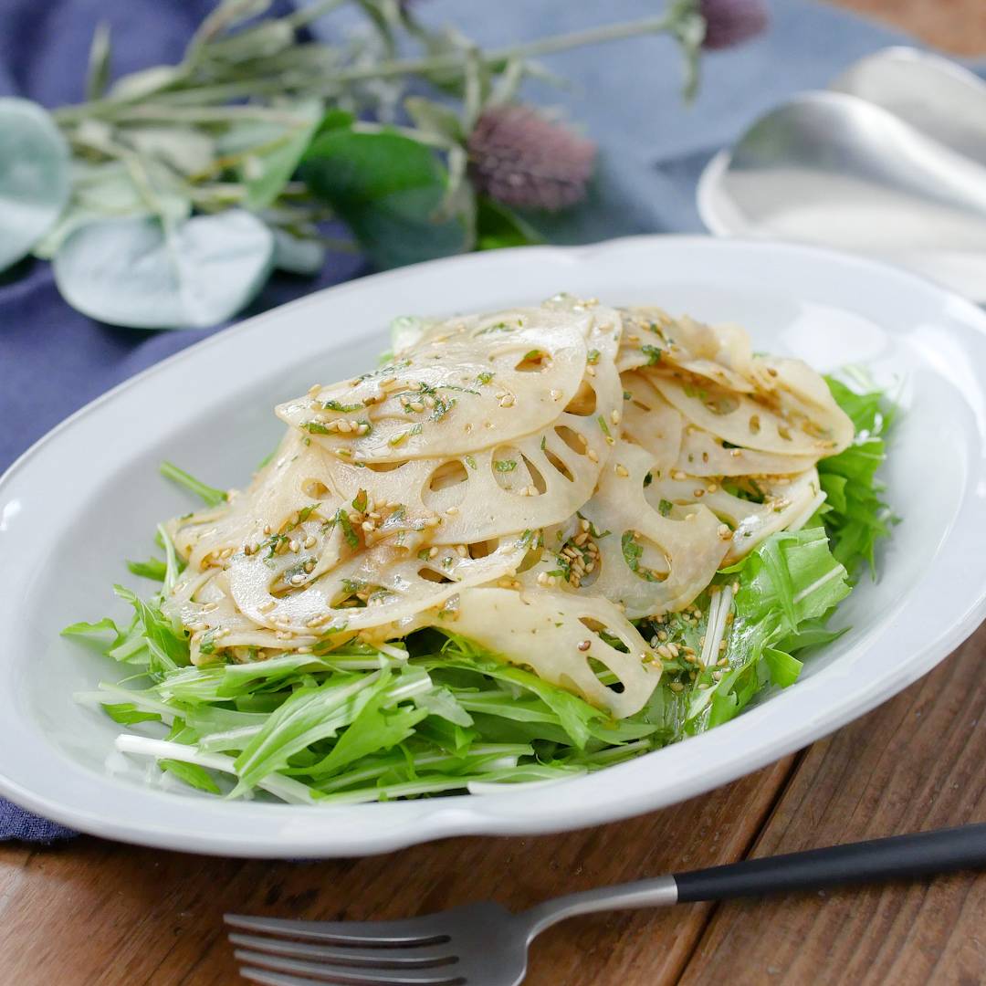 れんこんと水菜の大葉サラダ