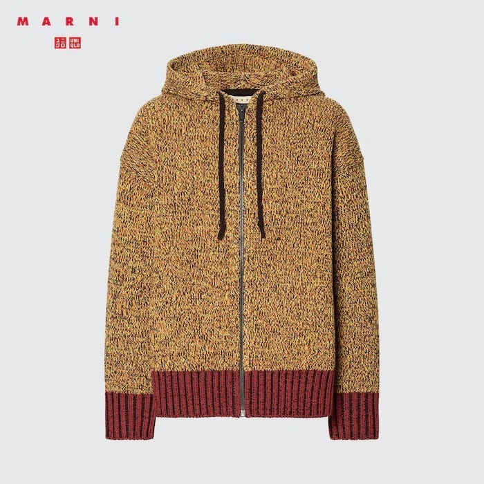 ユニクロ　コラボアイテム　注目商品　値下げ　ミックスカラーニットオーバーサイズフルジップパーカ　MARNI