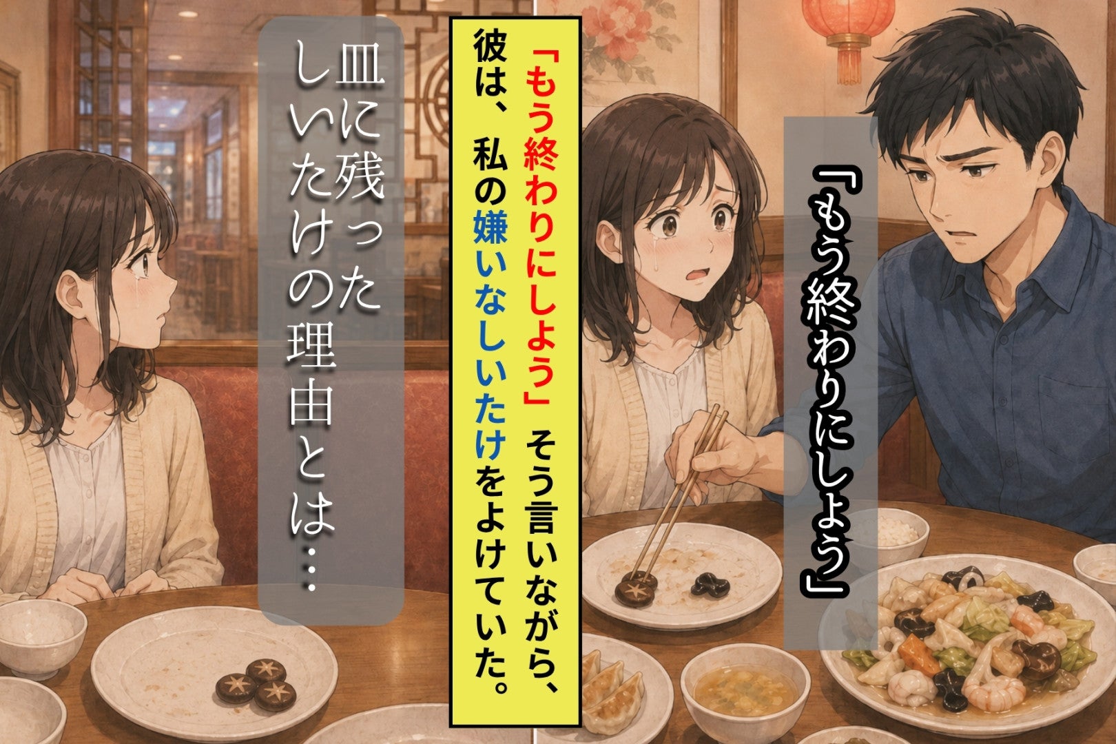 別れ話の途中で、私の嫌いなしいたけだけを皿からどけていく彼が信じられなかった