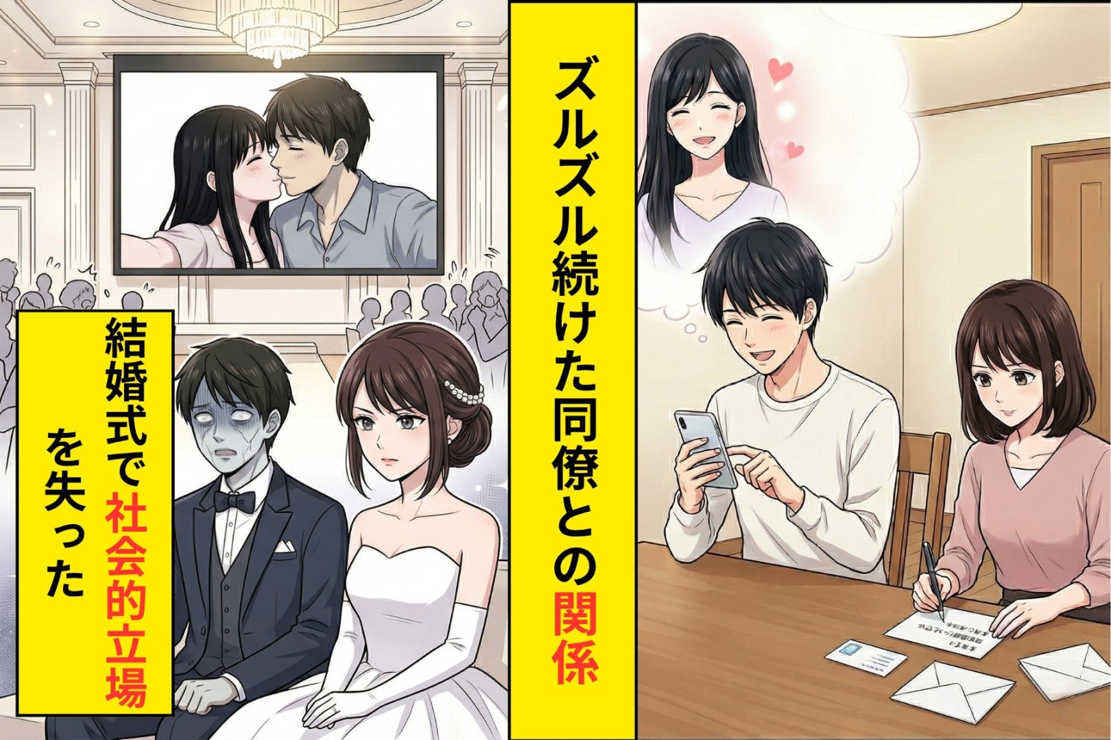 「ただの同僚だよ」と言い続けた俺の嘘→披露宴のスクリーンに映し出された日