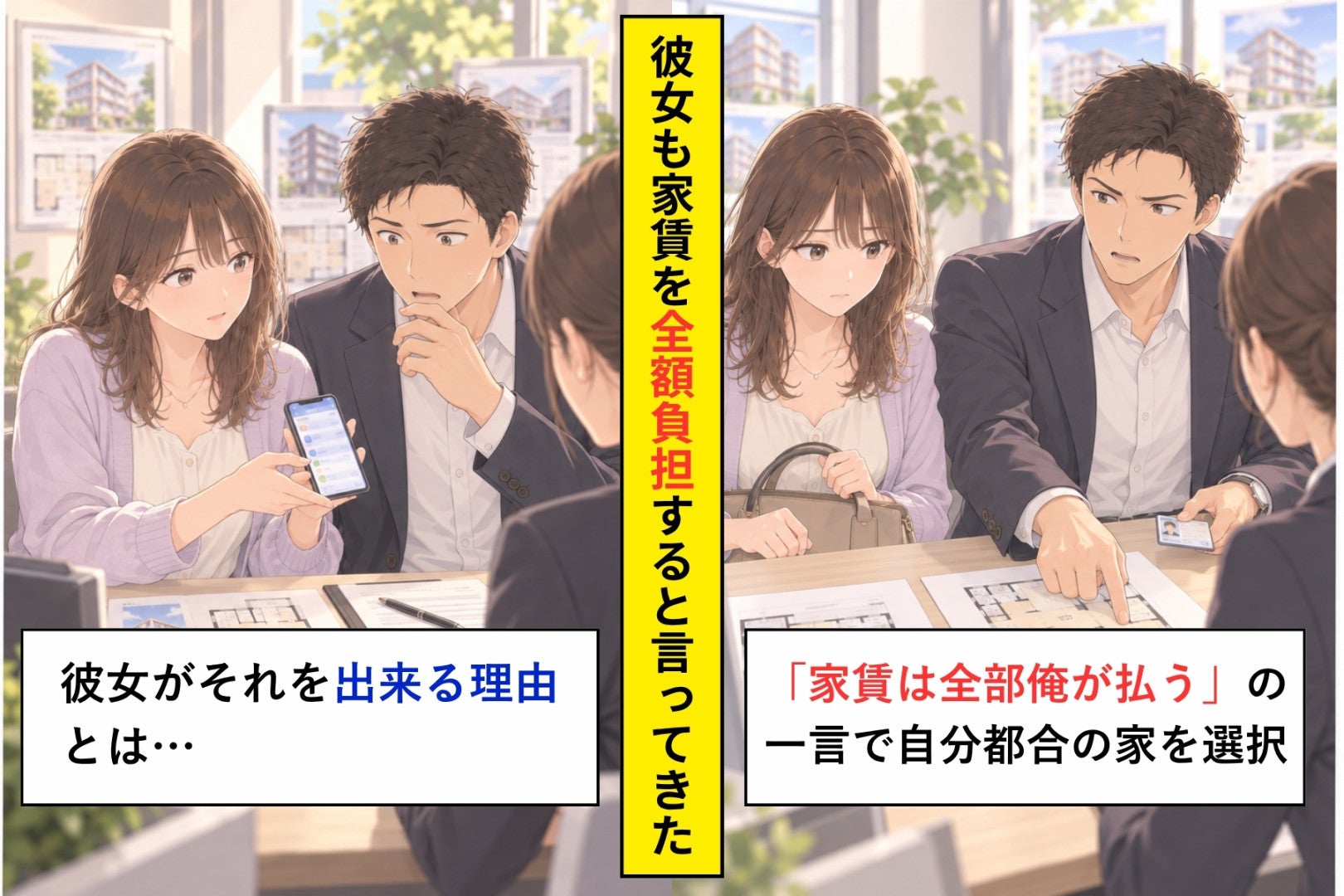 「家賃は全部俺が払う」と言った俺が、彼女のスマホの画面で初めて知ったこと