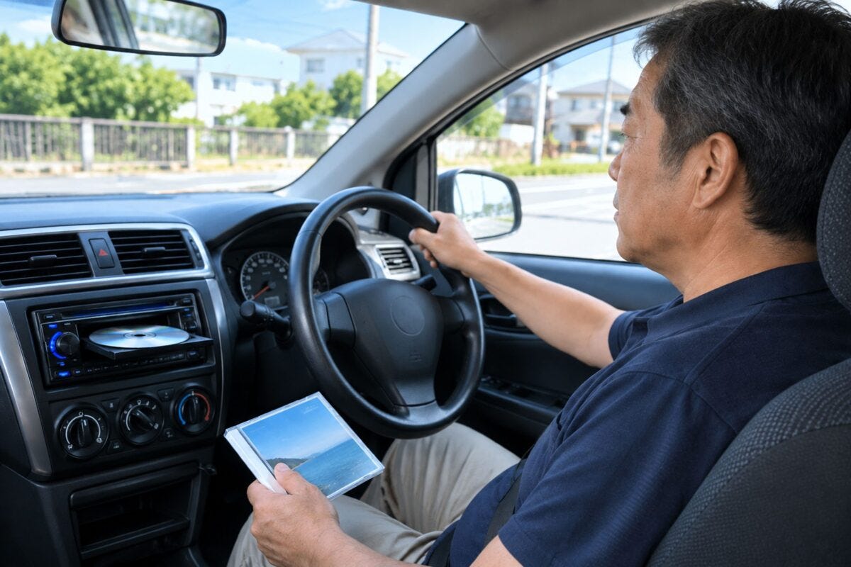 車内でCDを聴く男性
