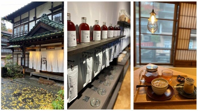 元禄7年から湯治の宿として親しまれる積善館の隣に昨年オープンした薬膳カフェ「向新」