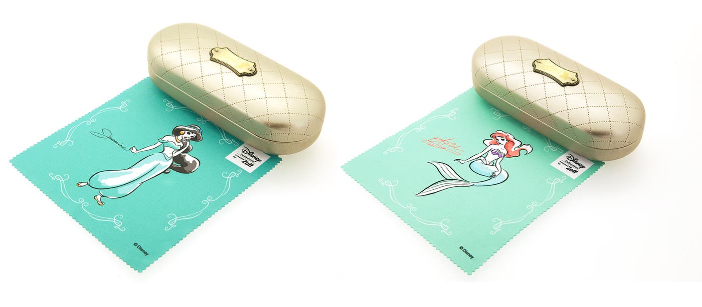 各プリンセス専用のオリジナルデザインのメガネケースとメガネ拭き付き