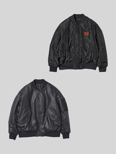 2025gu秋冬コラボアウターフェイクレザーリバーシブルブルゾン