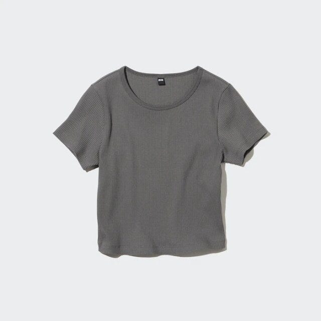 ユニクロ　uniqlo　レディース　おすすめ　オススメ　コスパ　2023　春夏　リブTシャツ　リブ　リブトップス　Tシャツ　リブクロップドT　値下げ　セール　クロップド丈