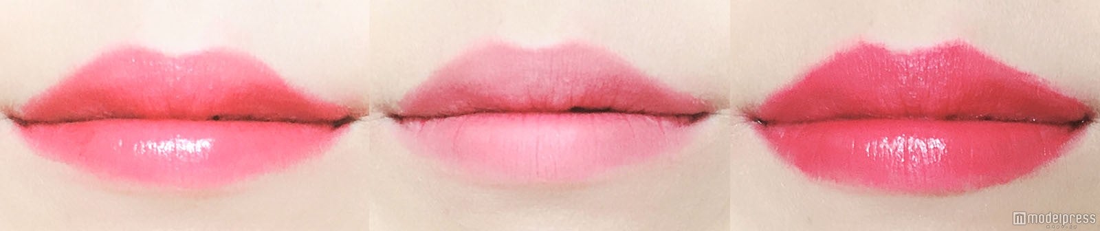 画像左からリップ一度塗り、ティッシュオフしてパウダーON、重ね塗り／写真：onoaki（C）モデルプレス