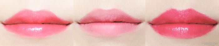 画像左からリップ一度塗り、ティッシュオフしてパウダーON、重ね塗り/写真:onoaki(C)モデルプレス