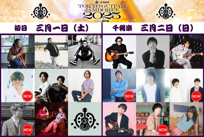 「-WAVE TOKYO GUITAR JAMBOREE 2025 supported by 奥村組」出演アーティスト(提供写真)
