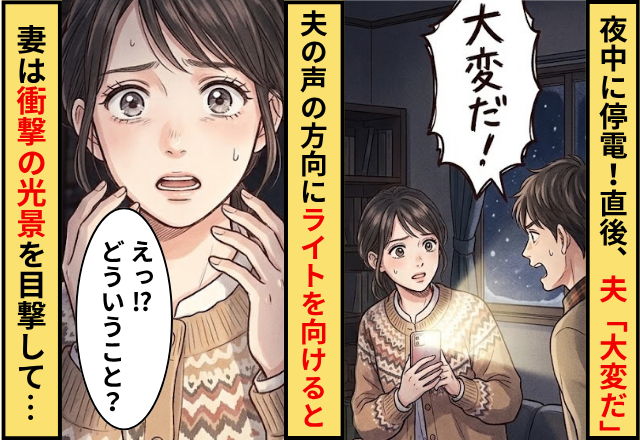 夜中にいきなり停電！？直後「大変だ」夫の声がする方にライトを向けると⇒衝撃の光景を目撃して…妻「え？どういうこと？」