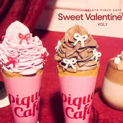 ジェラピケカフェのバレンタイン、リボン×フリル状ホイップのクレープやピケベア浮かぶ濃厚ホットチョコ