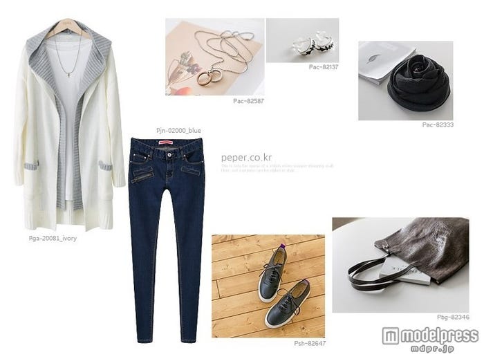 バイカラーのフード付きカーディガン 画像提供:「ogage japan」4,980円(税込)