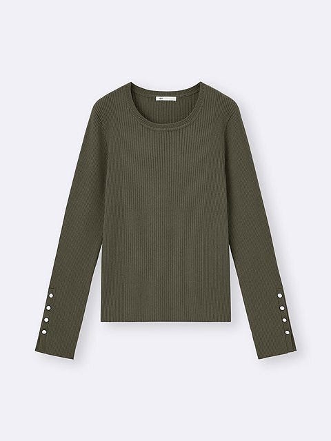 GUのリブニットボタンスリーブプルオーバー