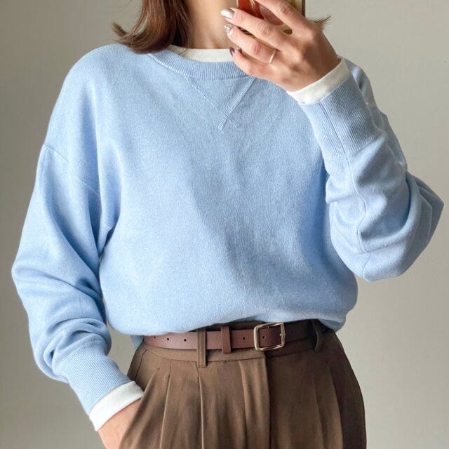 ユニクロスムースコットンクルーネックセーター　ブルー