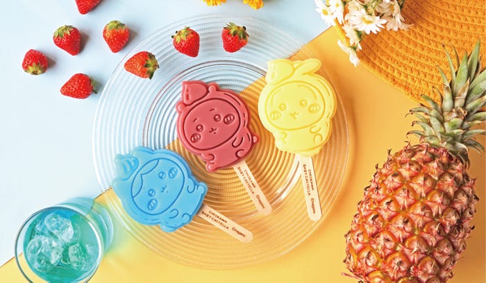 「アイスキャンディ」ちいかわ(いちご)/ハチワレ(ソーダ)/うさぎ(パイナップル)各650円(税込)/提供画像