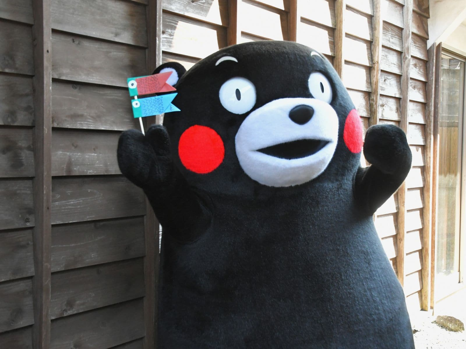 歴史あるまちでお散歩するくまモン=4月29日、熊本県玉名市
