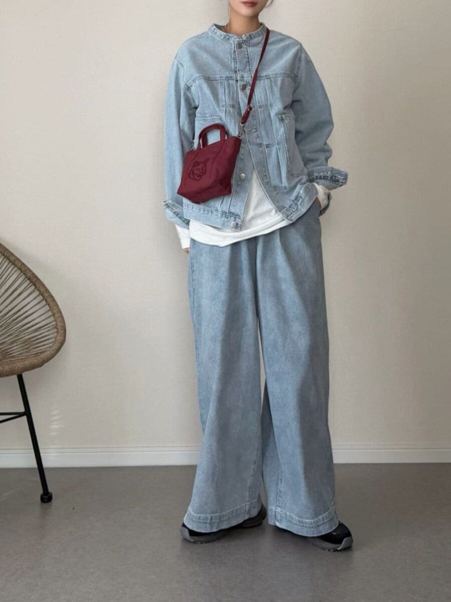 セットアップコーデ 2026春大人女性おすすめワイドデニムセットアップコーデ