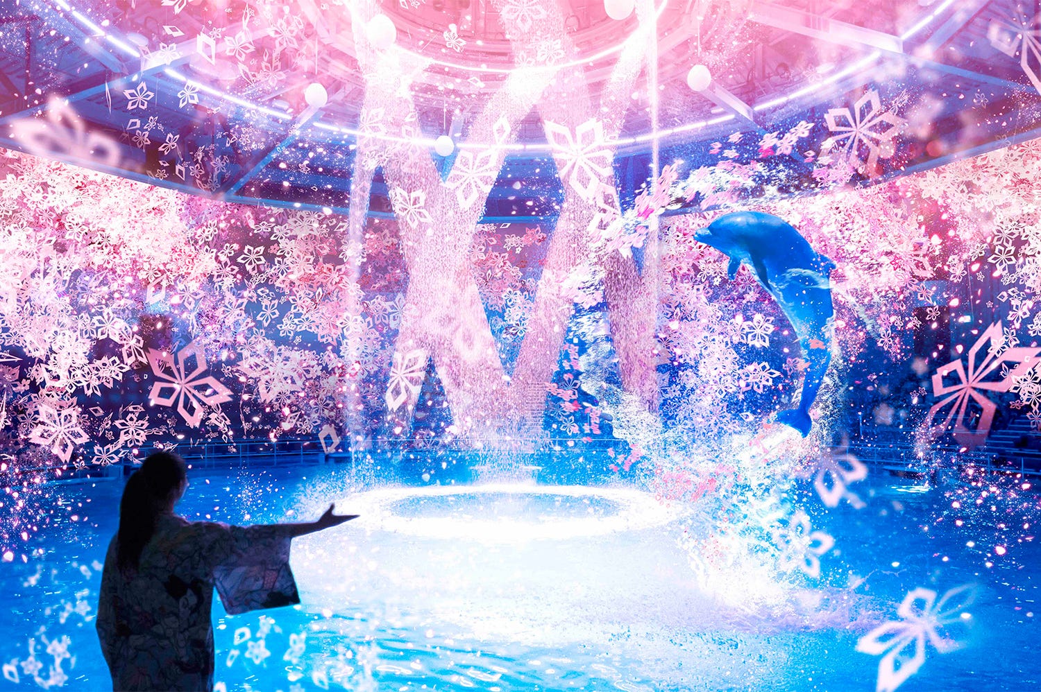 桜吹雪舞う春を体感、アクアパーク品川が“桜の海”に包まれる