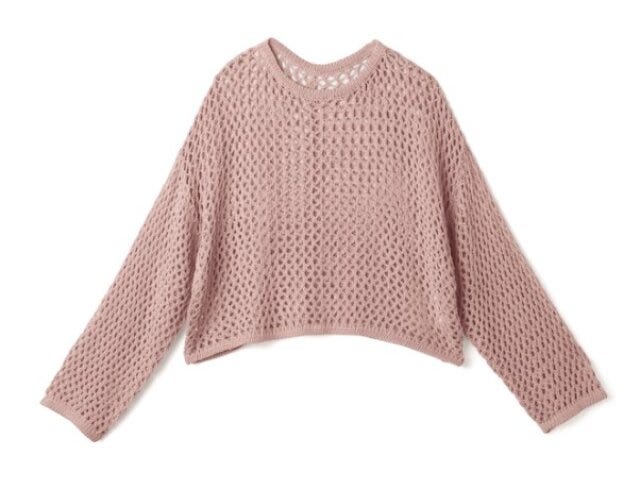 GRL　メッシュニット　キュート×ストリート　女っぽカジュアル　asuka　イラスト　メッシュ編みクロップド丈ニットトップス