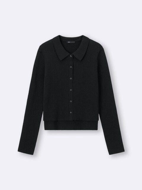 ピースリブニットポロシャツ 2025gu襟付きピースリブニットポロシャツ