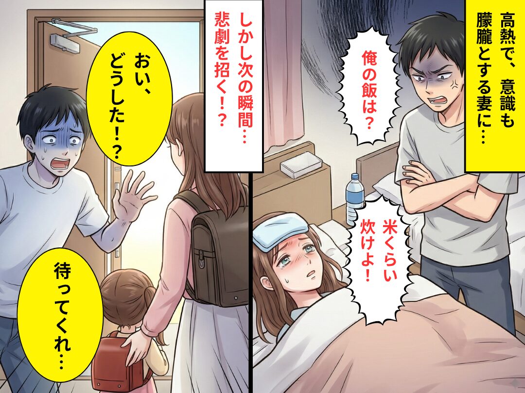 【39度】で寝込む妻に…夫「米くらい炊けよ！」しかし次の瞬間⇒「おい、どうした！？」真っ青になったワケ