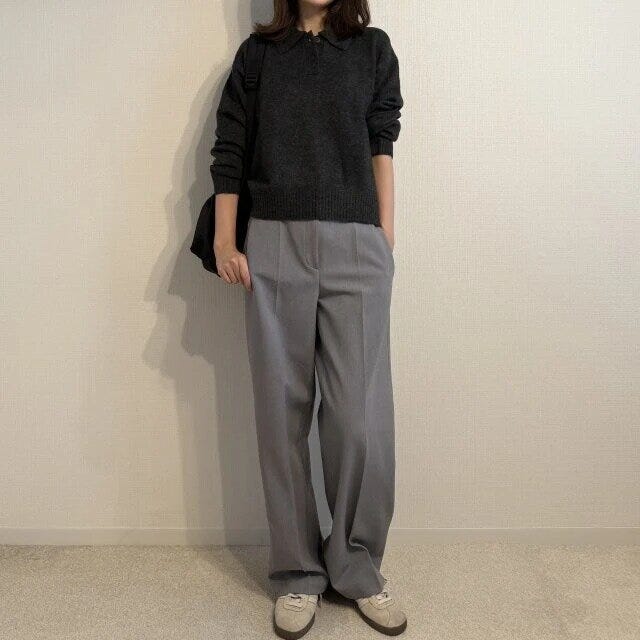 お手本コーデ 2025gu冬パフニットポロシャツお手本コーデ