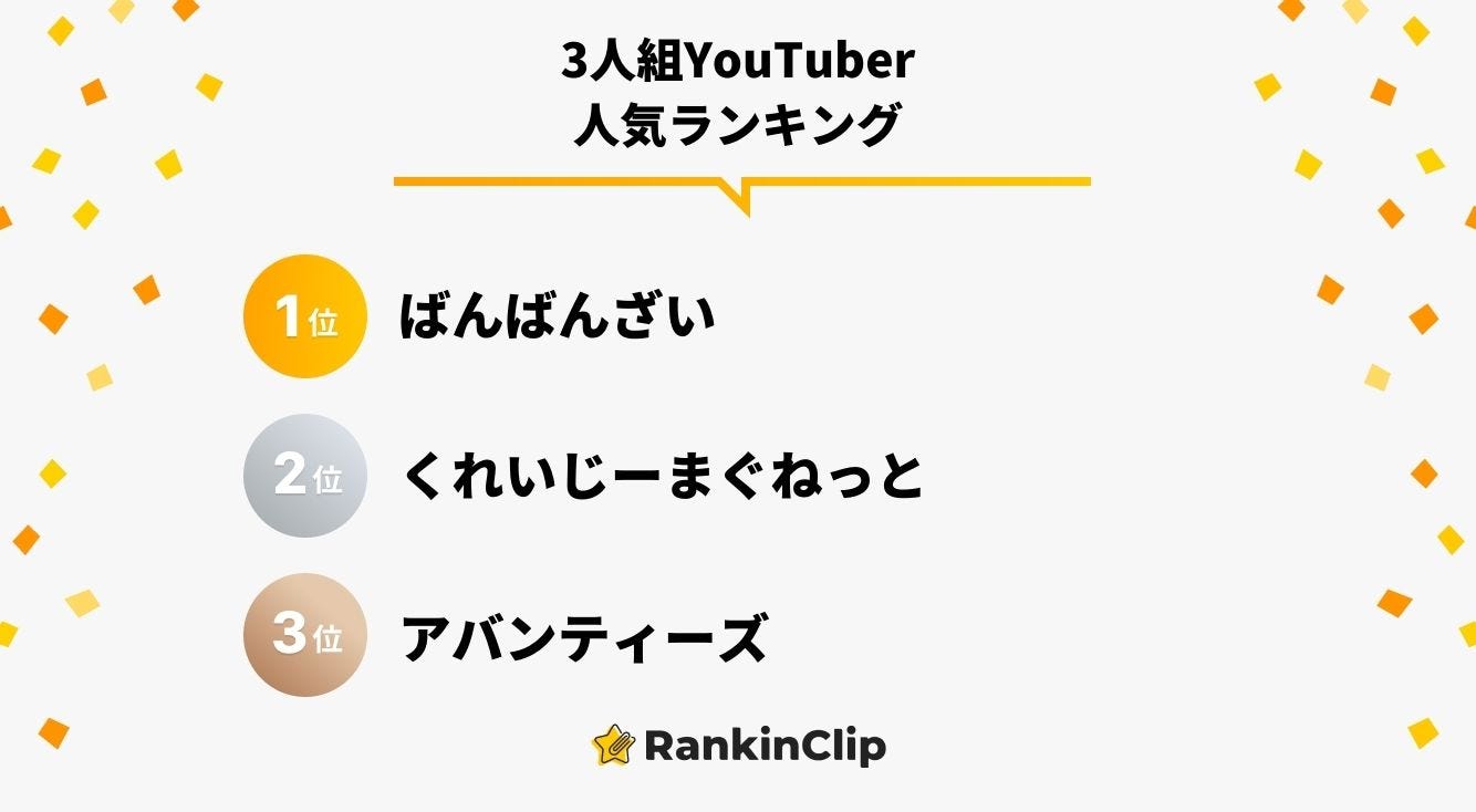 3人組YouTuber人気ランキング