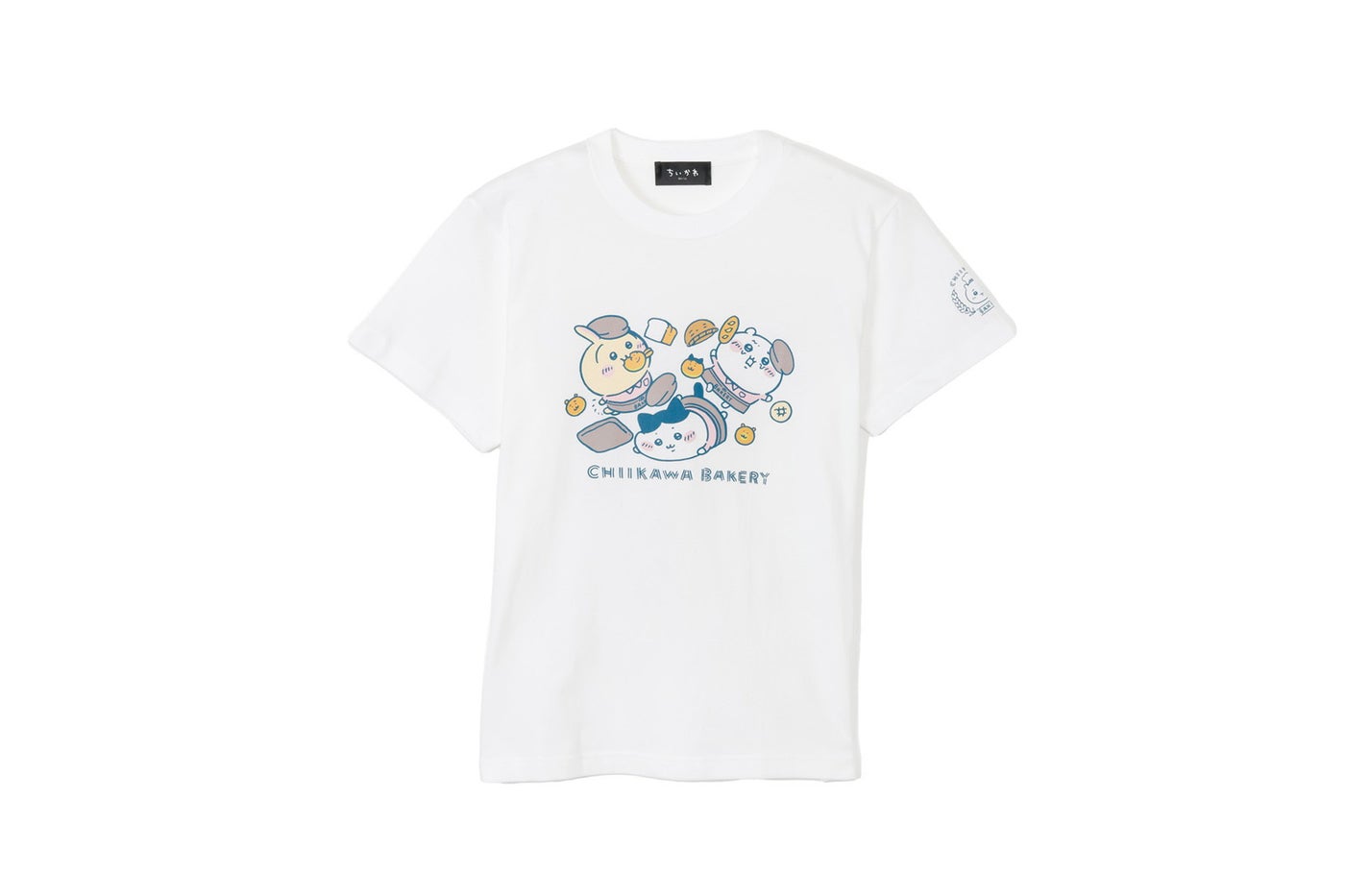 ちいかわベーカリー Tシャツ 転びまくるトリオ ホワイト（M/L/XL） 税込3,080円（C）nagano / chiikawa committee