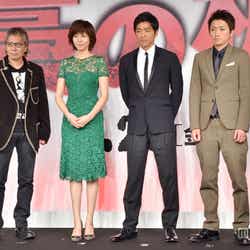 映画「藁の楯(わらのたて)」の完成報告記者会見(左より:三池崇史監督、松嶋菜々子、大沢たかお、藤原竜也)