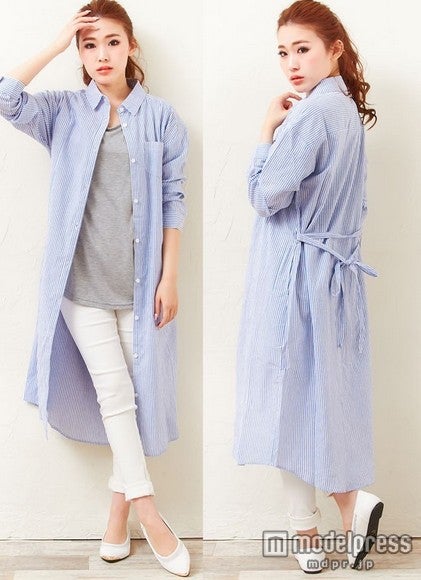 春に爽やかなストライプ　ストライプシャツガウン「夢展望」3,499円（税込）