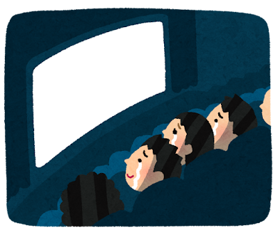 泣きながら映画を見る人達のイラスト(感動)