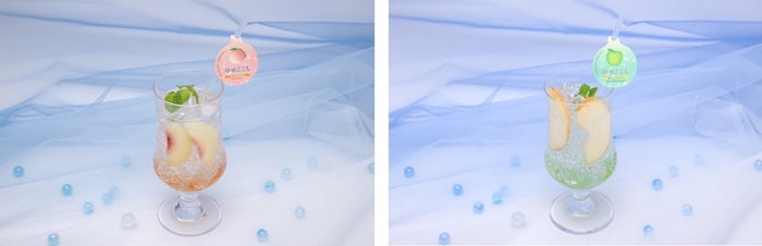 （左から）ゆめここち ピーチソーダ　790円、ゆめここち 青りんごソーダ　790円／（C）2019「天気の子」製作委員会