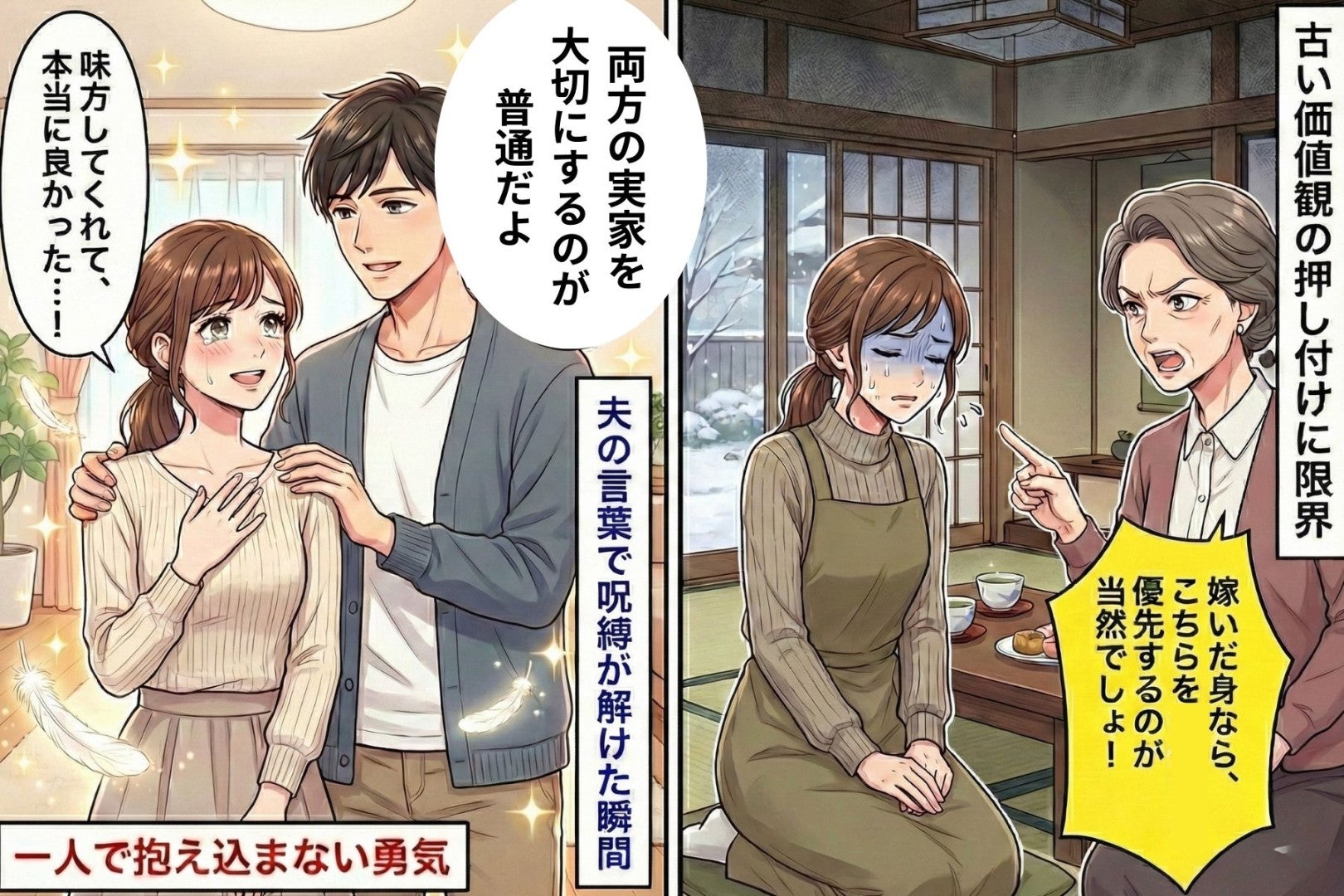 義母「嫁いだ身なら、こっちを優先するのが当たり前でしょ」実家より義実家を優先するよう迫られて…戸惑う私に、夫が言い返したある一言