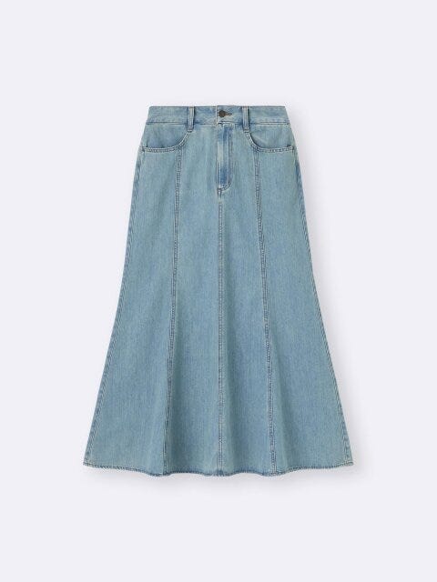 ライトデニムフレアマキシスカート 2025gu夏値下げライトデニムフレアマキシスカート