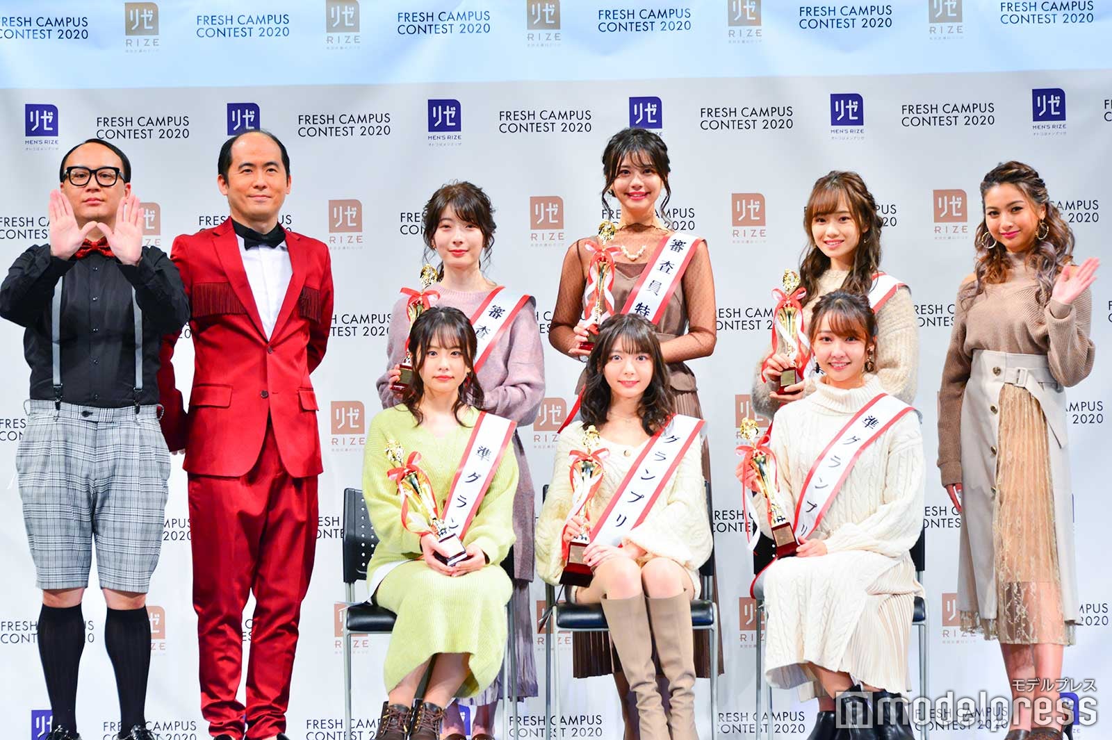 （後列）トレンディエンジェルたかし、斎藤司、金山喜乃花さん、加藤愛梨さん、川岸瑠那さん、ゆきぽよ（前列）長谷川新奈さん、石川真衣さん、高岡奈々葉さん（C）モデルプレス