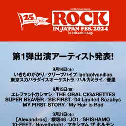 「ROCK IN JAPAN FESTIVAL 2024 in HITACHINAKA」第1弾出演者一覧（提供写真）