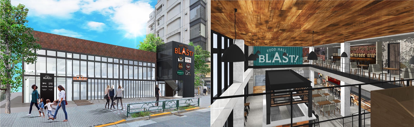 天井が6mと開放的な「FOOD HALL BLAST！TOKYO」のイメージ／画像提供：K＆BROTHERS