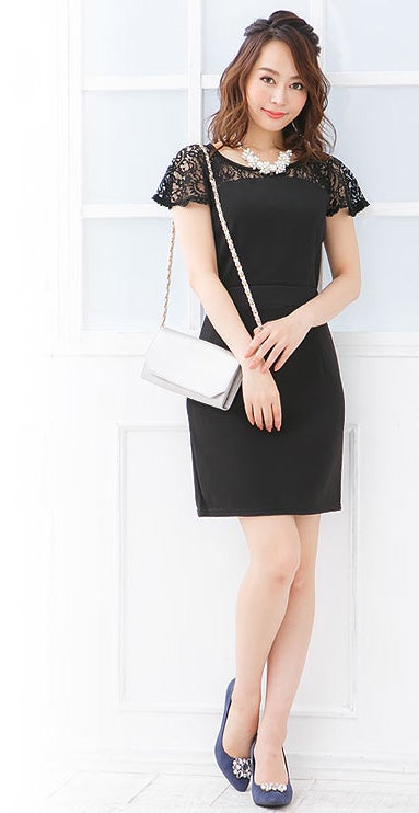 ポンチ素材×レース切替☆バイカラードレスワンピース「神戸レタス」3,290円（税込）／画像提供：神戸レタス