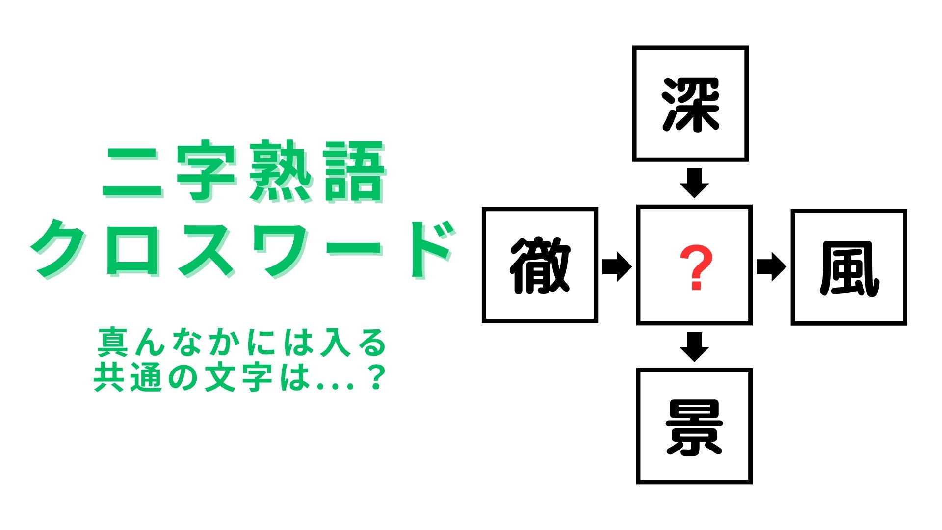 【二字熟語クロスワード】真ん中に入る漢字は？5秒でわかったらすごい！