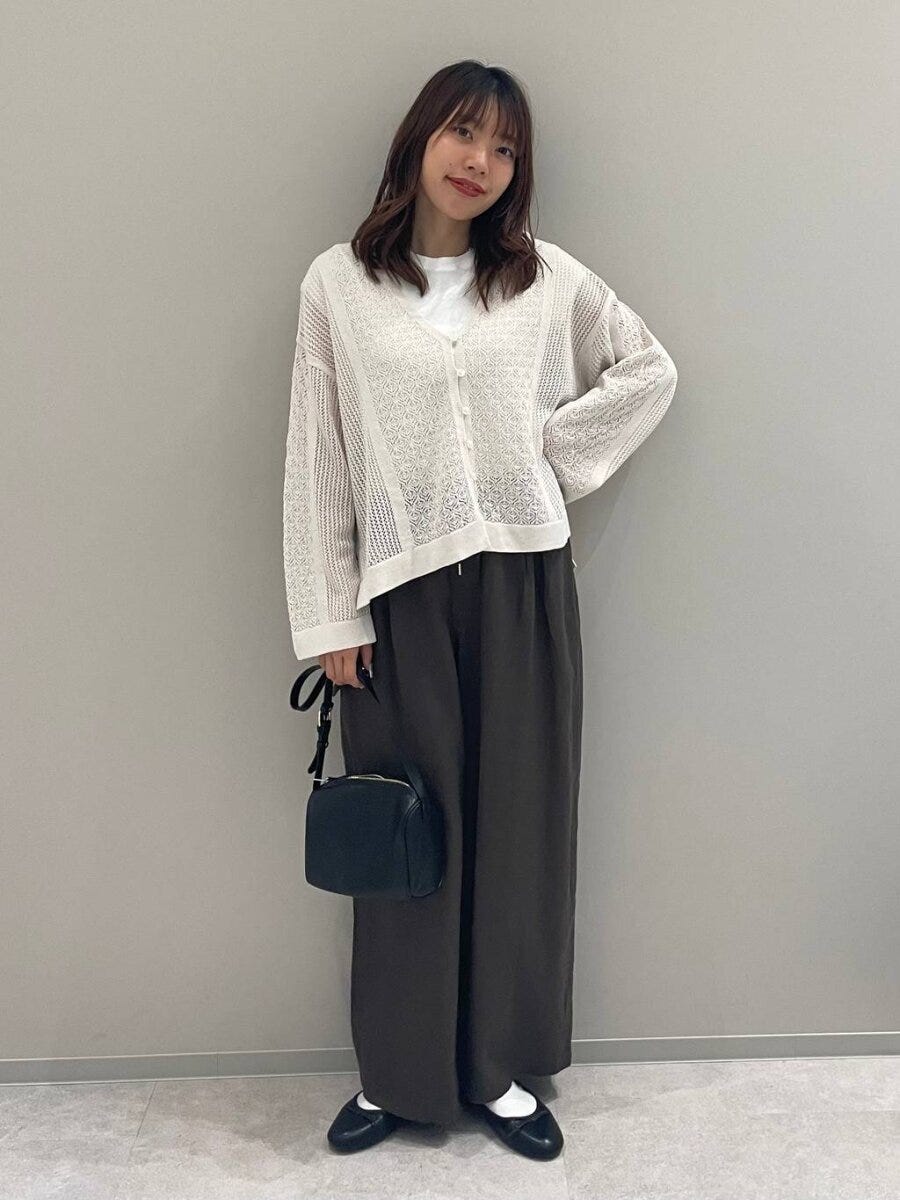2026春グローバルワークパネルレース編みVネックカーディガン
